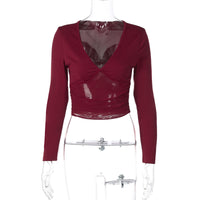 Women's Mesh Slim Fit Patchwork Slimming Long Sleeve Top