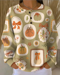 Womens Plaid Pumpkin Floral Butterfly Print Hoodie With Buttons
