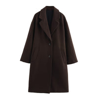 Women's Solid Color Polo Collar Baggy Coat