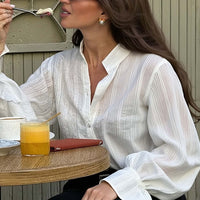 Bell Sleeve Lapel Long Sleeve High-grade White All-matching Shirt Coat