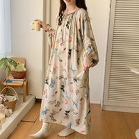 High-end Sleepwear Spring Autumn Round-neck Long Dress