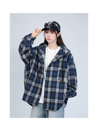 American Retro Plaid Shirt Men's And Women's Hooded Jacket