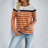 Casual Simple Style Basic Style Round Neck Striped Long-sleeved Top Women