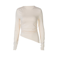 Women's Hot Girl Slim Fit Round Neck Long Sleeves Beveled Top