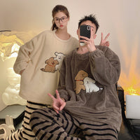Coral Fleece Couple's Large Size Pajamas For Women Fleece-lined Homewear
