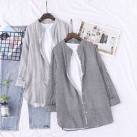 Stand Collar Double-layer Yarn Long Sleeve Blouse Loose
