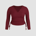Lady V-neck Drawstring Slim Long Sleeve Crop Top