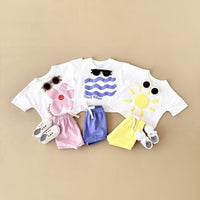 Baby Sun Print Top Casual Short Sleeve Two-piece Set
