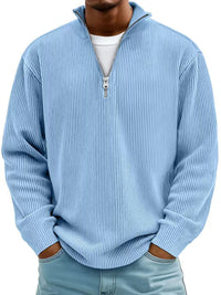 Corduroy Zipper Stand Collar Sweatshirt Fashion Warm Solid Color Long Sleeve Top Men's Casual Polo Shirt Clothing