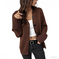 Women's Drawstring Knitted Solid Color Hooded Single-breasted Sweater