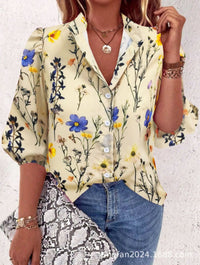 Women's Loose Print Versatile Button Up Shirt