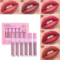 Matte Matte Lip Gloss 6-color Set, Long-lasting Non-stick Cup