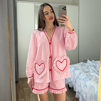 Breathable Two-piece Loungewear Set Long-sleeve Top And Shorts