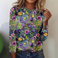 Retro Casual 3D Digital-Print Fashion Womens Crew-Neck T-Shirt Top