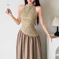 Fashionable Patchwork Satin Sleeveless Dress For Women