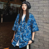 Thai-style Cuban Collar Floral Print Short Sleeve Shirt