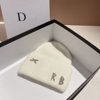 Winter RB Letter Fashion Rabbit Fur Knitted Warm Hat Female