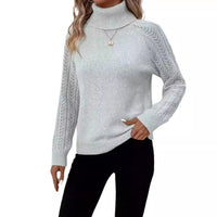 Women's Turtleneck Long Sleeve Sweater Pullover Hollow Out