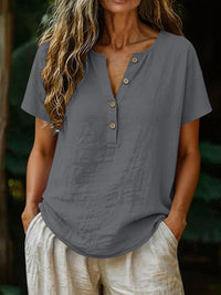 Women's Casual Solid Color Cotton-Linen Short-Sleeve