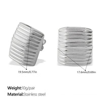 Korean Style Minimalist Striped Square Stud Earrings, 18K Gold Plated Stainless Steel, Elegant Daily Jewelry For Women