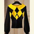 European Goods Western Style Unique Chic Niche Idle Style Black Diamond Plaid Sweater