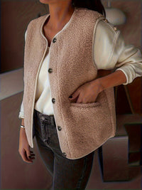 Womens Front-button Closure And Pocket Details Casual Blazer Vest
