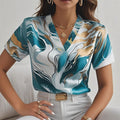 Geometric Pattern V-neck Commuter's All-matching Short Sleeve Shirt