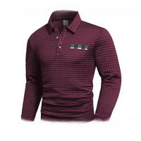Trendy Casual All-matching Printed Long Sleeve Waffle Polo Sweater