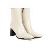 Womens Ankle Boots For Fallwinter Metallic Square Toe Chunky Heel And Stretchy