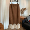 Spring And Summer New Elegant Maillard Retro Coffee Color Hem Lace Skirt