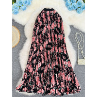 Printed Pleated Skirt For Workwear Versatile And High-waisted