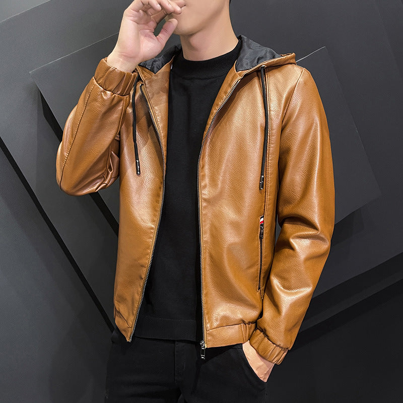 Black Wall Leather Trendy Hooded Teen Jacket Coat