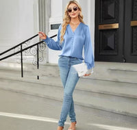 New Fashion Long Sleeve V-neck Women's Shirt