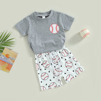 Boys' Children Baseball Printed Short-sleeved T-shirt And Shorts Two-piece Set
