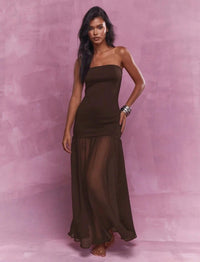 Mesh-Panel Elegant Strapless Waist-Cinching Slimming Sexy Dress