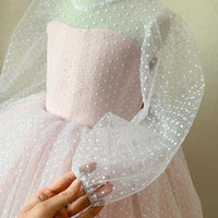 New Girl's Wedding Polka Dot Lace Long Sleeve Dress