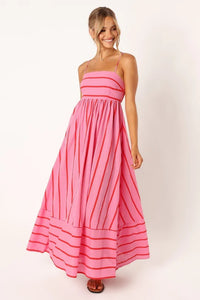 Striped Sleeveless Strap Backless Casual Dress