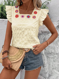 Square-neck Crochet Patchwork Womens Top