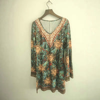 Spring Autumn Cinched-waist Floral A-line Dress