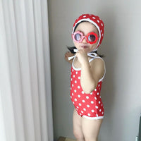 Baby Girl Polka Dot Sling Swimsuit With Hood
