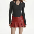 Women's Skirt High Waist Pleated A- Line Leather Skirt
