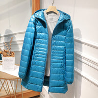 Down Jacket Women's Mid-length Hooded Slim Fit Light Coat