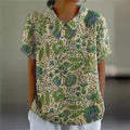 Fashionable Printed Short-Sleeve Floral Lapel Top For Women