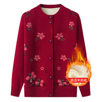 Thermal Underwear Fleece-lined Thickened Grandma Sweater Coat For Women