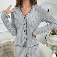 Womens Breathable Casual Cardigan Loungewear Set
