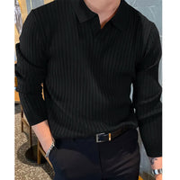 New Men's Lapel Knitted Long-sleeved T-shirt