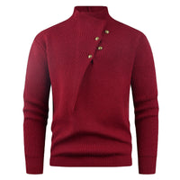 Mens Fashion Stand Collar Sweater With Slanted Buttons Mens Casual Pullover
