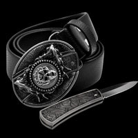 Men's Leather Smooth Buckle Belt Knife