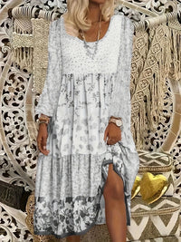 Long-sleeve Printed New Round-neck Dress For Women