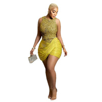 Asymmetrical Intricately Crafted Sequin And Bead Mini Skirt